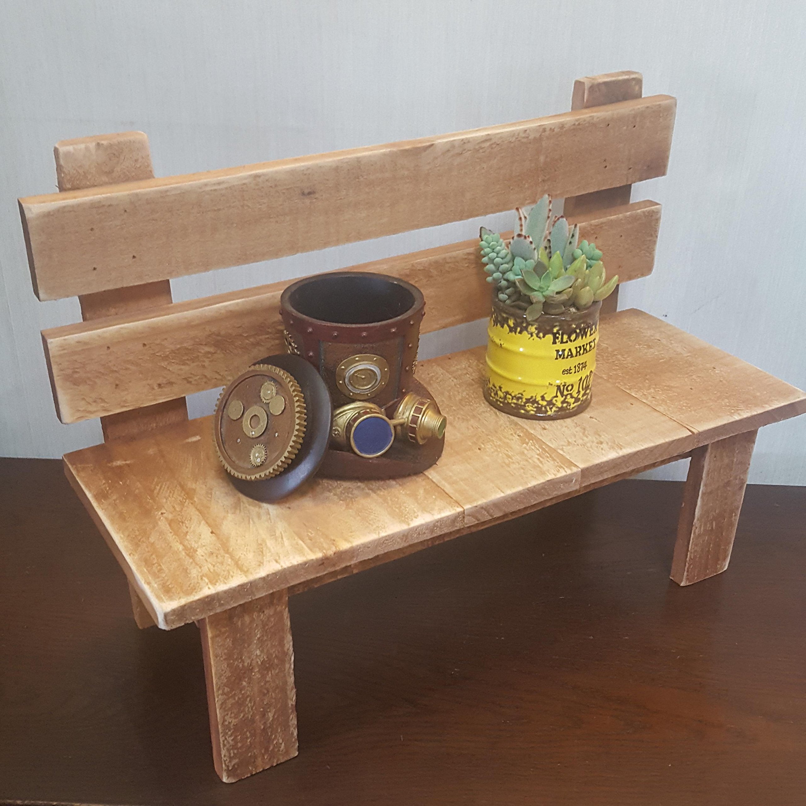 ハンドメイド ベンチ/小物置き アクセサリートレー 木製ミニベンチ ミニチュアドールベンチ カード